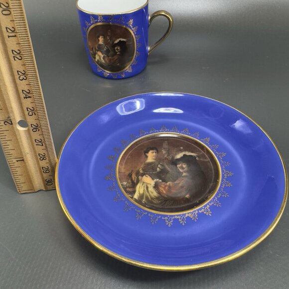 Kuba Bavaria Cobalt Blue Portrait Teacup And Saucer Set Germany Gold Edges VTG - Picture 13 of 16